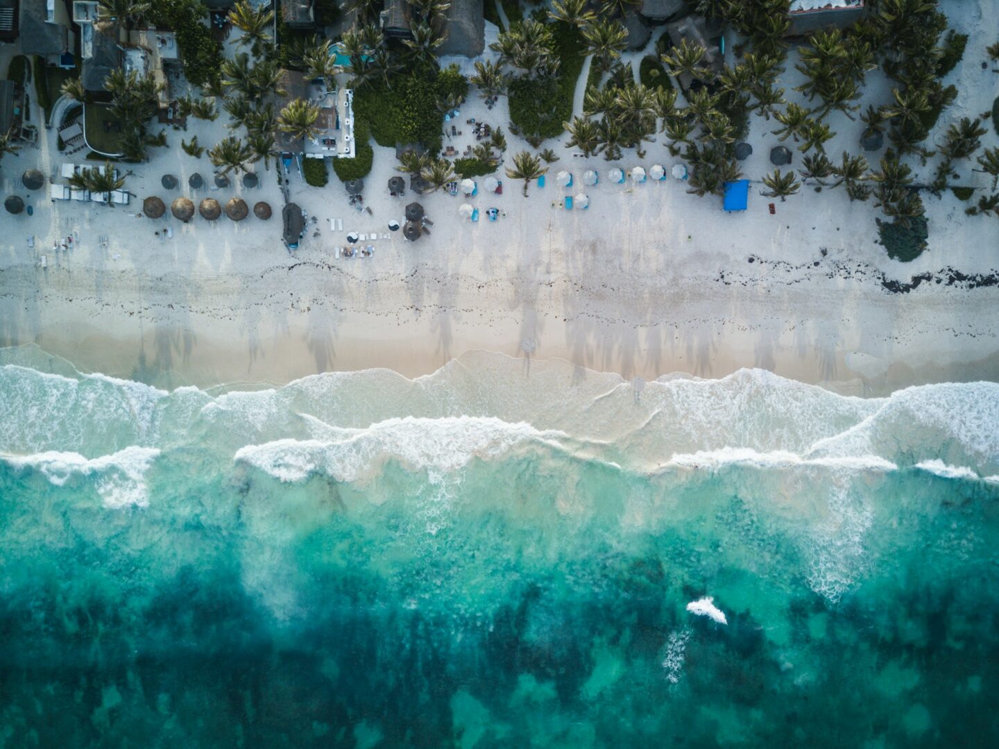 Tulum beach in Mexico shot from above
